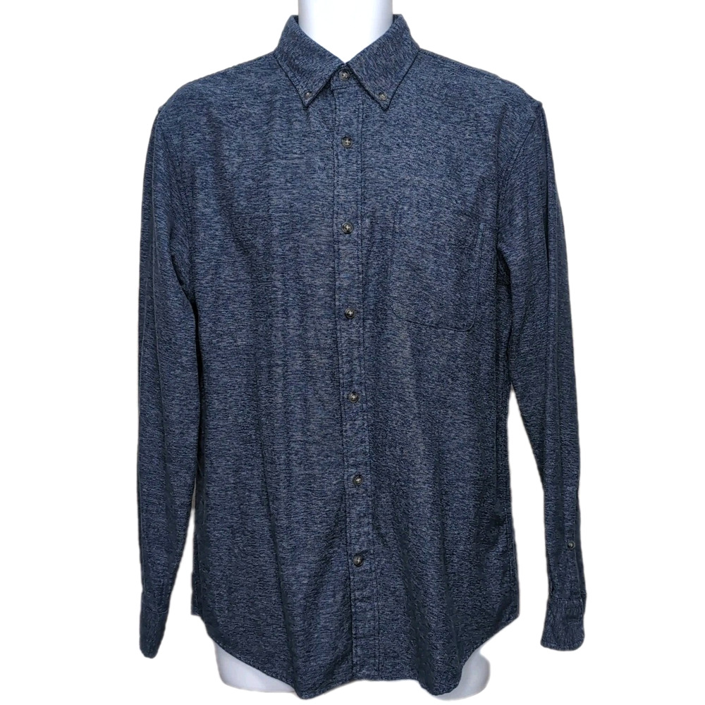 Lands End Flannel Shirt Mens M Blue Casual Outdoor Camping Fishing Flip‎ Cuff